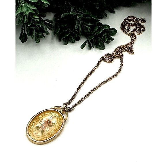 Vintage Gold-Tone Floral Necklace With Chain - Picture 2 of 6